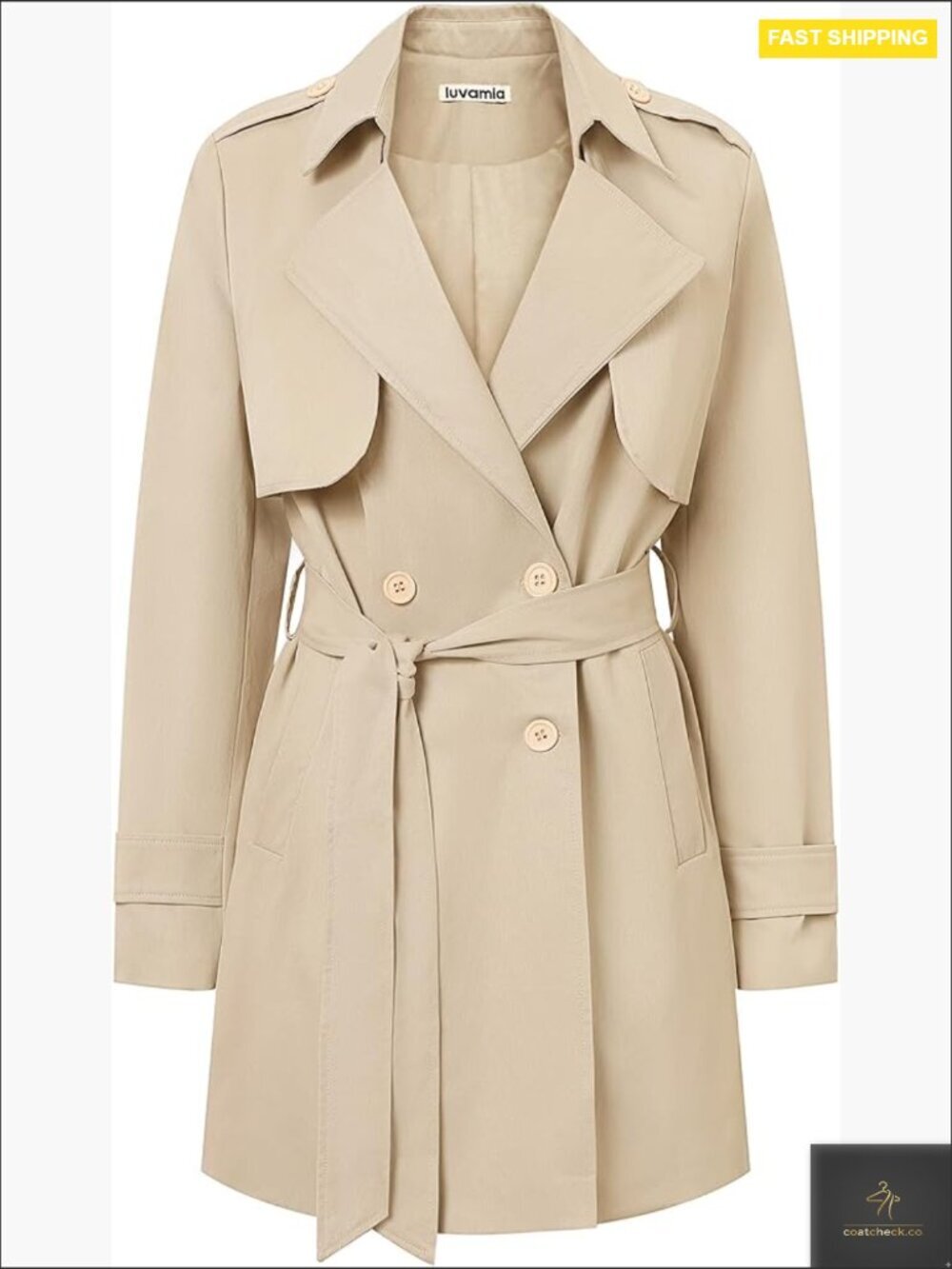 Trench Coat Mid Length Classic Double Breasted Notch Lapel Business Casual Fall